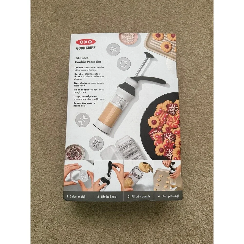 OXO Good Grips 14 Piece Cookie Press Set White & Black NEW Holiday Baking